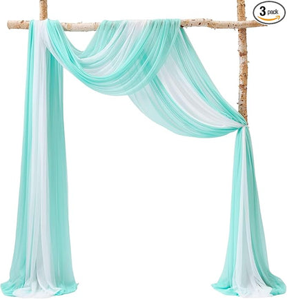 TINGE TIME 3 Panels Wedding Arch Draping Fabric, 30" x 20ft Light Teal Chiffon Fabric Drapery Sheer Backdrop Curtain for Weddings Ceremony Party Decoration, Wedding Arch Drapes for Weddings Ceremony
