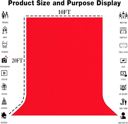 10x20FT Large Red Screen Backdrop Background for Photography, Photo Backdrop for Photoshoot, Party, Video