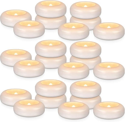 24Pack Waterproof Flameless Floating Tealights, 120+Hour Warm White Battery Flickering LED Tea Lights Candles - Wedding, Party, Centerpiece, Pool & SPA.