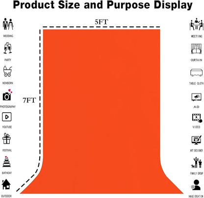 5x7FT Orange Screen Backdrop for Photography Solid Color Photoshoot Background High Density Portrait Screen Studio Art Props