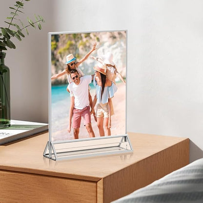 4x 6 Acrylic Sign Holder 12 Pack, Double Sided Silver Picture Frames Clear Wedding Table Numbers for Party, Menu, Restaurant, Photo, Office, Hotels, Meetings