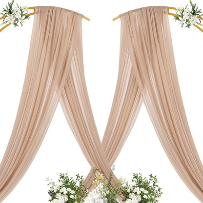 MLMC Nude Wedding Arch Draping Fabric 4 Panels 29" x 20 FT Extra Long Gauze Drapes Sheer Backdrop Curtains 6.6 Yards Outdoor Drapery Panels for Wedding Ceremony Party Ceiling Decoration
