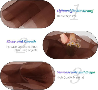 Crystal Organza Fabric Tulle 11 Inch by 50 Yards Sheer Tulle Rolls for DIY Craft Wedding Party Baby Shower Decor Gift Wrapping Party Supplies (Brown)