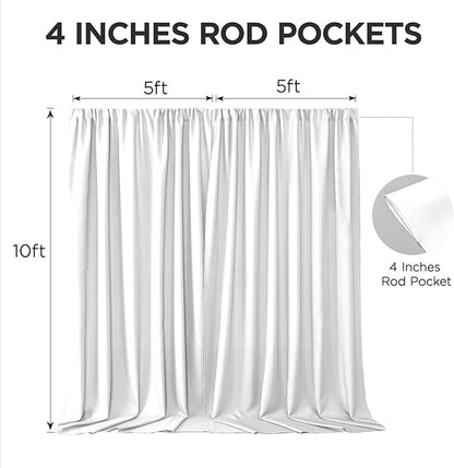 Joydeco White Curtains Backdrop for Wedding Parties, Photo Backdrop Curtains for Wedding Decorations Birthday, Wrinkle Free Polyester 5ft x 10ft Fabric Drape 2 Panels with Rod Pockets