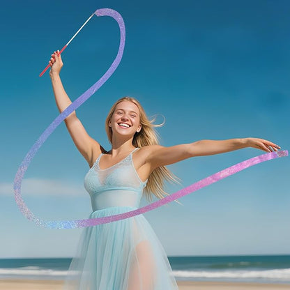 16 Pcs Sparkling Dance Ribbon for Kids Rhythmic Gymnastics Birthday Party Favors Twirling Streamer for Girl Princess Artistic Dancing Outdoor Game Supplies(Gradient Blue Purple)