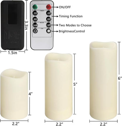 pliadvbu Flameless Pillar Candles with 4 Remote Control and Timer,Realistic Waterproof LED Candles, Long Lasting, Pack of 24 (H 4" 5" 6" x D 2.2"),for Christmas Decorations,Table,Aniversary