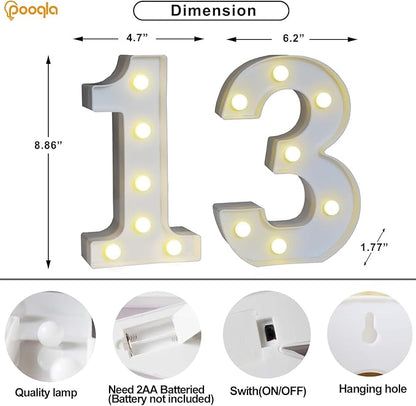 Pooqla 13th Birthday Decorations for Girls Boys, 35 Colors LED Light Up Numbers with Remote, Multicolor Marquee Numbers 13 Sign for Party Wedding Anniversary Decor 13th Birthday Gift, Number 13