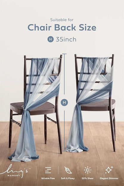 Ling's moment Wedding Chair Sashes Cover Aisle Decorations Draping Fabric Wrinkle-Free with Tie 16pcs Dusty Blue Ice Blue for Party Ceremony Reception Floral Arrangement Banquet Outdoor Decor
