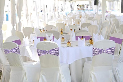50 Pcs Sequin Chair Sashes Stretch Chair Bands Spandex Polyester Bows for Party Hotel Wedding Banquets Decoration - Lavender