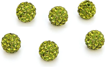 100pcs Adabele Grade A Suncatcher Crystal Rhinestone Pave Loose Beads 10mm Olivine Green Polymer Clay Disco Ball Spacers Compatible with Shamballa All Craft Jewelry Making DB10-17