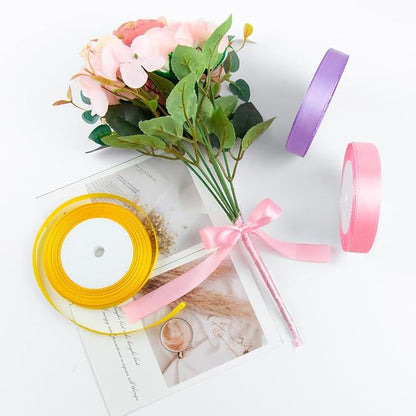 Golden Ribbon 5/8 Inches x 25 Yards, Golden Satin Fabric Silk Ribbon for Gift Wrapping, Bows Making, Floral Bouquets, Wreaths, DIY Handicrafts, Sewing Projects, Baby Shower and Wedding Party