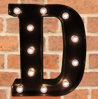 Decorative LED Illuminated Letter Marquee Sign - Alphabet Marquee Letters with Lights For Wedding Birthday Party Christmas Night Light Lamp Home Bar Decoration D, Black
