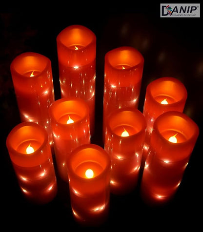 danip red flameless Candle, Built-in Star Cluster, 9 LED Candles, 11 Button Remote Control, 24-Hour Cycle Timer, Flashing Flame, Real Wax, Battery Powered. (Starry Sky Series)