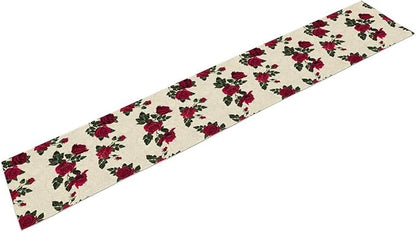 Vintage Rose Table Runner, Red Flowers Green Leaves Valentine's Day Table Runner for Kitchen Dinning Table Runner Decor Home Wedding Party Holiday, 13x36 Inch