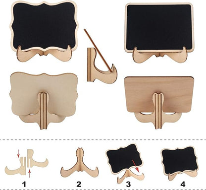 ONUPGO 20 Pack Mini Chalkboards Signs with 1 Liquid Chalk Marker, Small Wooden Chalkboard Labels with Support Easels, Place Cards Food Signs Blackboards for Table Numbers, Weddings, Party Decoration