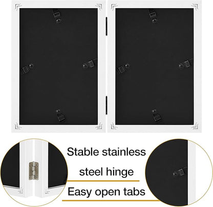 decorUhome Double 5x7 Picture Frame Vertical, Engineered Wood Bifold Photo Frame with Plexiglass for Tabletop Display, 5x7, White