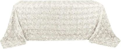 Efavormart 90"x132" Wholesale Rectangle Table Cover Ivory Grandiose Rosette 3D Satin Tablecloth for Wedding Party Event Decoration