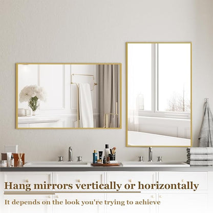 BEAUTYPEAK Gold Bathroom Wall Mirror - 30" x 40" Rectangular Mirror with Metal Frame, Hangs Horizontal or Vertical for Living Room Bedroom Bathroom Entryway