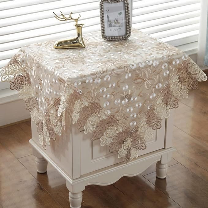 vctops Damask Lace Patchwork Tablecloth Luxury Square Small Table Cover Elegant Floral Embroidered Lace Table Cloth for Party Kitchen Dinning Picnic Decoration (Type H,32"x32")