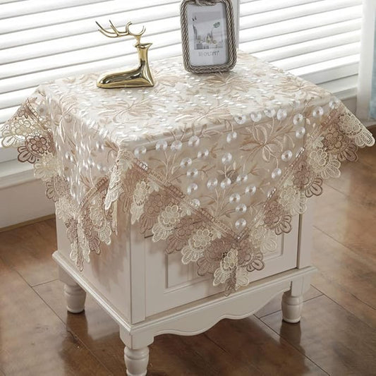 vctops Damask Lace Patchwork Tablecloth Luxury Square Small Table Cover Elegant Floral Embroidered Lace Table Cloth for Party Kitchen Dinning Picnic Decoration (Type H,32"x32")