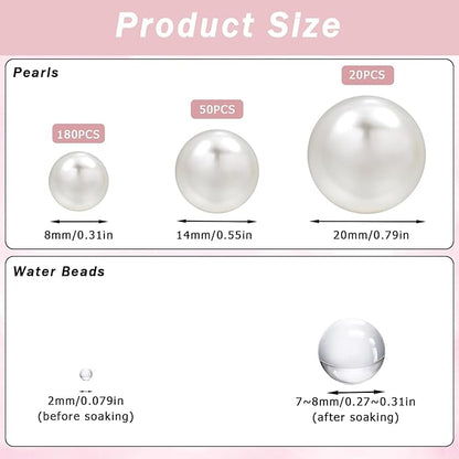 Floating Pearls for Centerpieces Vases, 250PCS Ivory No Hole Fake Pearl Beads and 4000PCS Water Beads for Vase Filler Floating Beads for Wedding Home Party Decoration (Ivory 8/14/20mm)