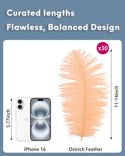 NEWONG 30pcs Champagne Ostrich Feathers Natural Bulk 11-14inch(28-35cm) Vase Craft Wedding Home Party Centerpieces Christmas Day Decoration
