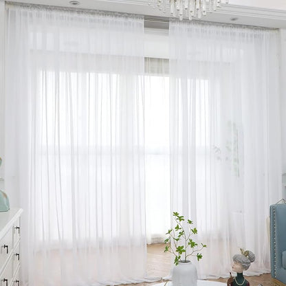 Window White Sheer Curtains 63 Inches Long 2 Panels Sheer White Curtains Basic Rod Pocket Panel for Bedroom Children Living Room Yard Kitchen (White, 52" W x 63" L | 2 pcs)