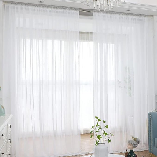 Window White Sheer Curtains 63 Inches Long 2 Panels Sheer White Curtains Basic Rod Pocket Panel for Bedroom Children Living Room Yard Kitchen (White, 52" W x 63" L | 2 pcs)