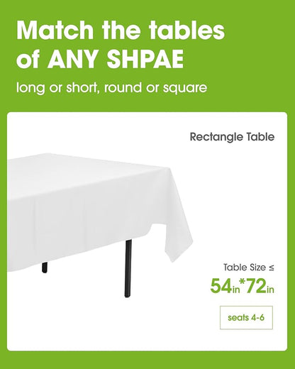 Pureegg Plastic Table Cloth Disposable 10 Pack, 54 x 72 Inch Table Cloths, Party, Picnic, Wedding, Decorative Tablecloths, Rectangle, White Plastic Cover, Leakproof & Sturdy, White
