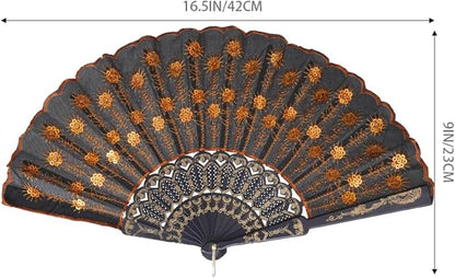 QIRMIZI 30 Pack Fabric Folding Handheld Fans, Perfect for Weddings, Parties, and Dancing,Orange