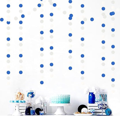 Navy-Blue White-Silver Birthday Party-Decorations Streamers - 52FT Graduation Hanging Paper Garland Banner,Baby Bridal Shower Wedding Engagement Bachelorette Supplies Backdrop Decor Hugtmr