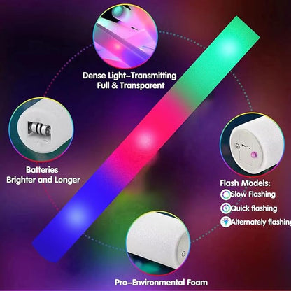 240 Pack LED Foam Sticks, Glow Stick Bulk Party Pack with 3 Modes Colorful Flashing, Glow in the Dark Party Supplies for Wedding, Raves, Concert, Camping
