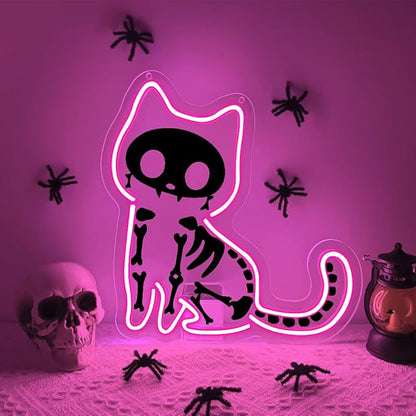 Cat Neon Sign,Pink Dimmable LED Light Signs for Wall Art Decor,Halloween Backdrop for Bedroom Club Party,Animal Gift for Boys Girls Teen USB Powered（11.8"*11.6"）