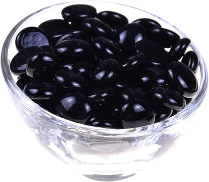 KINGOU Flat Glass Gems/Marbles/Stones/Beads for Vase Filler, Table Scatter, Games - 1 Lbs (17-19mm, Approx. 3/4") - Black