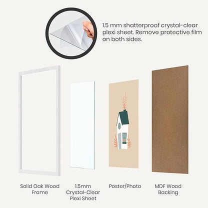 Opposite Wall - 24x36 in - White Solid Oak Wood Picture Frame - Lightweight, Versatile & Shatterproof - Large Wall Hanging Photo or Poster Frame - Wall Decor for Office, Gallery & Home - 2 Pack