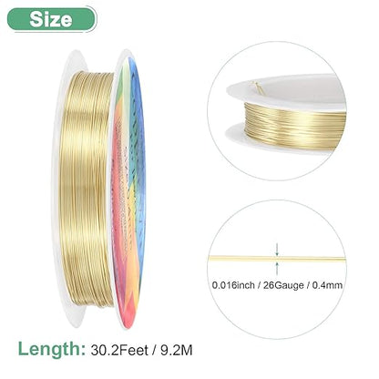 0.4 mm/26 Gauge Copper Wire for Jewelry Making, 30.2FT Copper Beading Craft Wire for Jewelry/Weaving/DIY Crafting/Planting, Color-Retaining [9.2M, Light Golden]