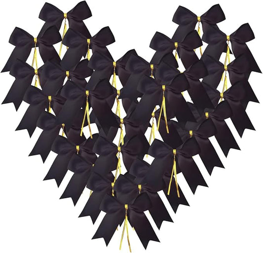 50pcs 3-1/2" Black Satin Ribbon Bows with Twist Ties Fish Tail Cutting Satin Bows(Black)