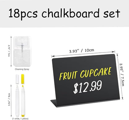 PigPotParty 18 Pcs 4"x3" Mini Food Labels for Party Buffet - Mini Chalkboard Signs for Food Display - Food Labels - Table Name Tags - Wedding Place Cards - Include 2 Wet Erase Markers