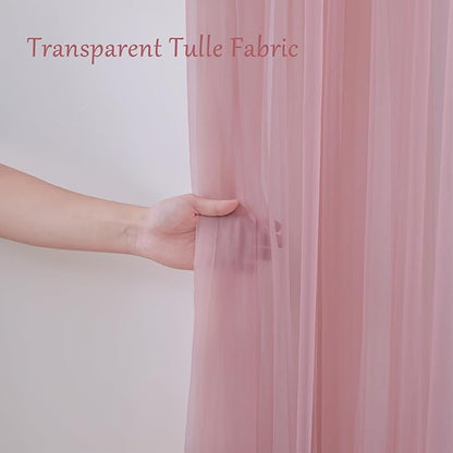 20×10ft Dusty Rose Tulle Backdrop Curtain with Lights String for Parties, Sheer Curtain Backdrop Drapes for Wedding Party Home Decorations