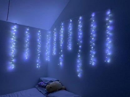 300LED Fairy Curtain Lights, 9.8x9.8Ft Warm White USB Plug in 8 Modes & Timer Christmas String Hanging Lights with Remote for Bedroom Indoor Outdoor Weddings Party Wall Decorations(White)
