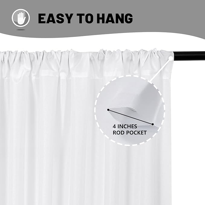 White Backdrop Curtain for Wedding Decor Holiday Party - White Wedding Backdrop Polyester Photography Backdrop Drapes Baby Shower Birthday Privacy Sliding Curtains Home Decor, 5ft x 8ft, 2 Panels