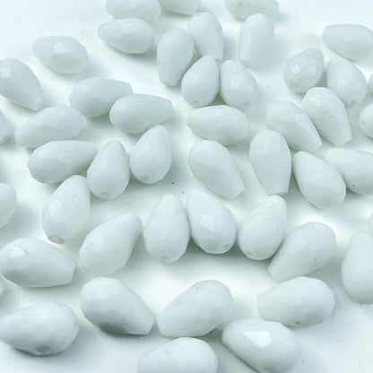 130pcs 6x8mm Teardrop Crystal Glass Beads Vertical Hole Faceted Glass Teardrop Spacer Beads for Bracelets Necklace Earring DIY Jewelry Making Craft(White)