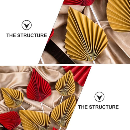 16pcs Golden Tree Leaf Folding Fan Cake Toppers - Elegant Boho Cake Decorations for Birthday Party, Wedding, and Anniversary - 4.33 * 1.96 * 0.39inch