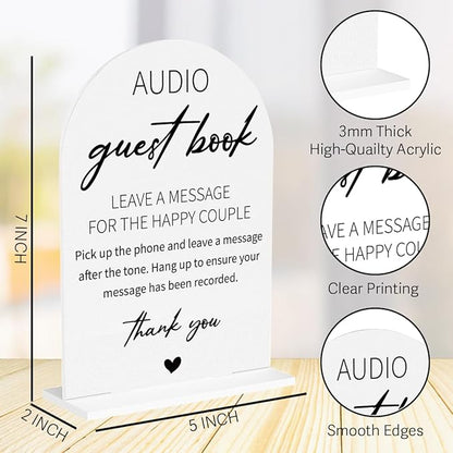 Audio Guest Book Sign for Wedding Acrylic Arch Wedding Bridal Shower Baby Shower Welcome Table Signs for Ceremony and Reception Decor 7 x 5 Inches