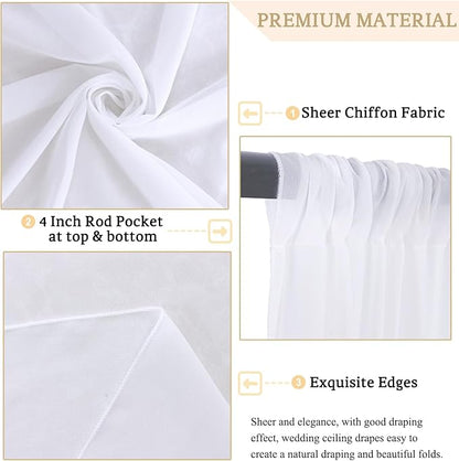 MODFUNS Wedding Ceiling Drapes White Wedding Arch Draping Fabric 2 Panels 5x20 FT Chiffon Drapery Curtains for Arbor Sheer Fabric for Draping Arch Decorations for Ceremony Swag Backdrop for Parties