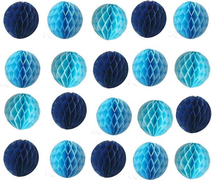 20pcs Honeycomb Flower Balls Party Honeycomb Balls Decoration Paper Flower Balls Tissue Paper Flower Ball Pom Poms Ball for Birthday Wedding Home Decor (6inch, Blue Set)