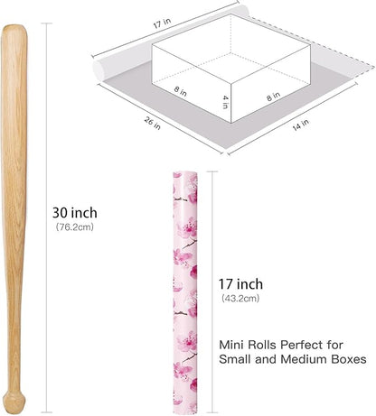 RUSPEPA Floral Wrapping Paper Roll for Women Girls, Mini Roll, Pink Sakura Cherry Blossom Flower Gift Wrap Paper Perfect for Birthday, Spring, Wedding, Bridal Shower, Mother's Day, 17 Inch x 16.4 Feet
