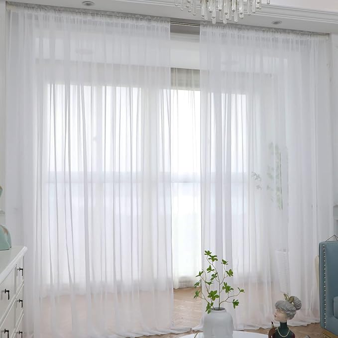 Window Ivory Sheer Curtains 160 Inches Long 2 Panels Sheer Curtain Basic Rod Pocket Panel for Bedroom Children Living Room Yard Kitchen (Ivory, 52" W x 160" L | 2 pcs)