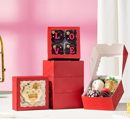 100-Pack 4x4x2 Classic Red Bakery Boxes - Treat/Cookie/Truffle Boxes for Mini Cakes, Pies & Cinnamon Rolls - Wedding Party Favor Packaging