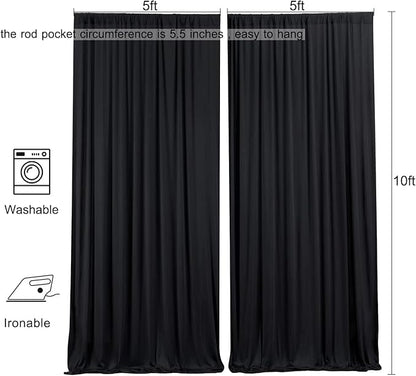 AK TRADING CO. 10 feet x 10 feet IFR Polyester Backdrop Drapes Curtains Panels with Rod Pockets - Wedding Ceremony Party Home Window Decorations - Black (Pack of 12)